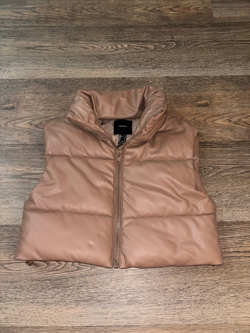 NWOT Forever 21 Women's Faux-Leather Puffer Vest in Light Brown size S